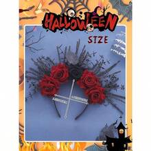 Halloween FLower Headband Day Of The Dead Rose Floral Hair Band Gothic For Women Cosplay Rave Costume Hair Accessories - 如圖 - 查看 4