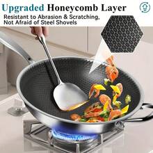 13.3 Inch Stainless Steel Nonstick Wok With Stay-Cool Handle & Induction Ready - Dishwasher , Compatible With All Cooktops (Gas, Electric, Induction), Even Heat Distribution, Durable 316 Stainless Steel Construction For Stir-Fry, Searing, Frying - Easy-Clean Surface & Scratch-Resistant Coating-Free Design, Chef Apron For Men, Wok Pan With Lid, Pan For Cooking, Commercial Wok, Wok Non Stick, Chinese Wok, Frying Pan, Big Wok Non Stick, Deep Skillet With Lid, Chef Tool, Large Wok - 銀色 - 查看 1