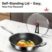 13.3 Inch Stainless Steel Nonstick Wok With Stay-Cool Handle & Induction Ready - Dishwasher , Compatible With All Cooktops (Gas, Electric, Induction), Even Heat Distribution, Durable 316 Stainless Steel Construction For Stir-Fry, Searing, Frying - Easy-Clean Surface & Scratch-Resistant Coating-Free Design, Chef Apron For Men, Wok Pan With Lid, Pan For Cooking, Commercial Wok, Wok Non Stick, Chinese Wok, Frying Pan, Big Wok Non Stick, Deep Skillet With Lid, Chef Tool, Large Wok - 銀色 - 查看 7