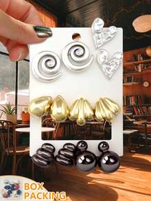 Betykuku 6 Pairs Of New European And American Fashionable Gold Stud Earrings Set, Gifts For Women And Girls, For Daily Wear And Occasions