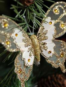 Mariposas decorativas de Navidad, adornos para el árbol de Navidad, mariposas de simulación con brillo para crear ambiente decorativo.