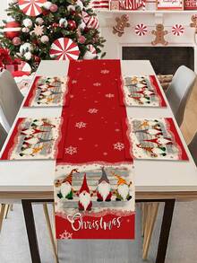 1 buc. Șervețel de masă cu model de Crăciun, 4 buc. Covorașe cu model de Crăciun, potrivite pentru sărbători, petreceri, zile de naștere, cine festive, decor pentru bucătărie și masă, decor pentru casă și cameră în toate anotimpurile, lenjerie de masă