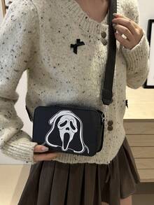 1 Stück Halloween Totenkopf Muster Damen Umhängetasche Umhängetasche Quadratische Tasche Mini Handytasche Kosmetiktasche, Halloween Geldbörse, perfekt für Halloween Partys, Halloween Mode & Gothic Mode, beste Halloween Geschenke für Frauen, perfekt passend zu Halloween Kostümen für Frauen