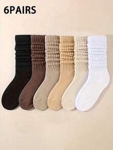 6 pares de calcetines de media caña de unicolor para mujer, calcetines de punto cómodos y versátiles, color jaspeado, adecuados para uso diario - Multicolor - Ver 8