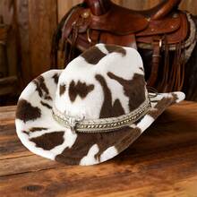 Adult Leopard Print Cowgirl Hat Wide Brim Fedora Hats Fuzzy Lightweight Western Hat With Bull Head Belt For Party - 卡其色 - 查看 1