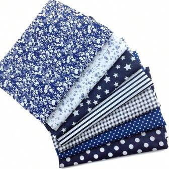 7pcs DIY Fabric Bundle - 19.7" Squares, Assorted Patterns (Red Stars, Gingham, Floral, Polka Dots & More), Pre-Cut Polyester For Sewing, Quilting & Scrapbooking Crafts