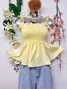 T109Crop Top With Straps And Ruffles - Amarillo claro - Ver 6