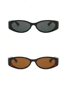 2pcs Fashionable European & American Style Small Frame Glasses, Retro Oval Women Eyeglasses