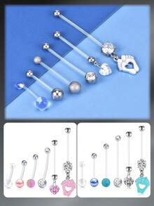 CIZME 6 piezas Anillos de botón del vientre de embarazo de plástico con barra larga, anillos de ombligo para mujeres embarazadas que practican deportes, flexible y transparente, con diferentes longitudes de barra y bolas de repuesto, 14G Anillo de botón del vientre de embarazo personalizado de acrílico transparente flexible de 14/18/25/32/35mm