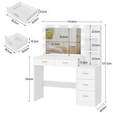 Großer Schminktisch mit LED-Beleuchtung & Spiegel, Schminktisch mit 5 Schubladen, 2 Einlegeböden, Kosmetiktisch für Mädchen, Frauen und Schlafzimmer, weiß