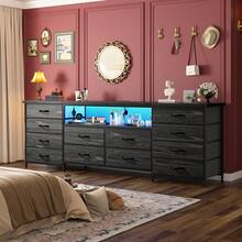 70" TV Stand Dresser For 65/70 Inch TV, 63" W Dresser TV Stand With LED Lights, Power Outlets & 12 Drawers, Long Fabric Dresser For Bedroom, Hallway Entertainment Center - 查看 1