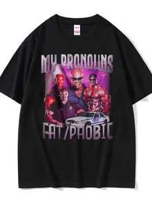 Funny My Pronouns Fatphobic Ronny Coleman Pump Cover Meme Graphic T-Shirt Summer Men Women Casual Pure Fitness Gym Tshirtgraphic - 黑色 - 查看 1