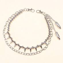 1pc Rivet & Beaded Bullet Pendant Double-Layer Pants Chain, Unique Street Style Waist Chain For Daily Wear