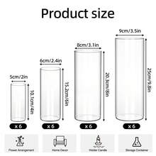 16/24/36/48/72pcs Clear Glass Cylinder Vases, 4, 6, 8, 10 Inch Tall Cylinder Vases For Centerpieces, Glass Flower Vase, Hurricane Floating Candle Holder Vase For Table Shelf, Party, Wedding, Home Decor, Spring Decor, Mother's Day Decor, Ideal Mother's Day Gift - 透明 - 查看 4