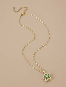 1 件不锈钢 5 瓣旋转花项链，适合女性日常佩戴，女士金项链，黄金首饰，不锈钢首饰，礼物 - 綠色 - 查看 3