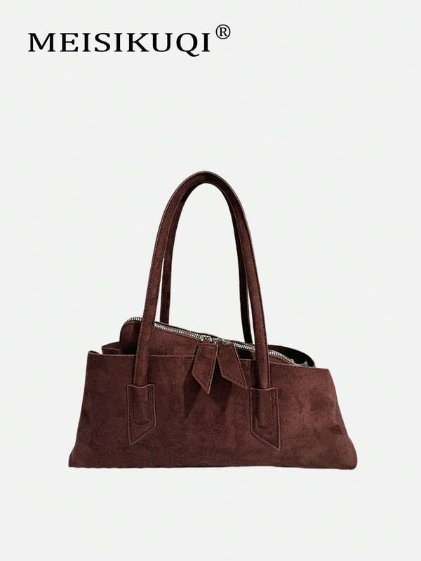 2025 New Retro Niche Design Asymmetrical Geometric Suede Handbag, Large Capacity Commuter Versatile Shoulder Underarm Bag, Fashionable And Tote