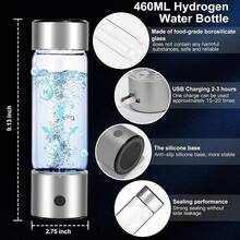 Botella de agua de hidrógeno recargable portátil, electrólisis rápida de 3 minutos, botella de agua rica en hidrógeno, 460 ml para viajes, oficina, ejercicio, beber (New-Black) - Plateado - Ver 5