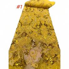 Tela de encaje de malla de red con cuentas africanas 2025 de alta calidad con bordado de lentejuelas, material de encaje de tul francés para vestidos de fiesta de boda nigeriana