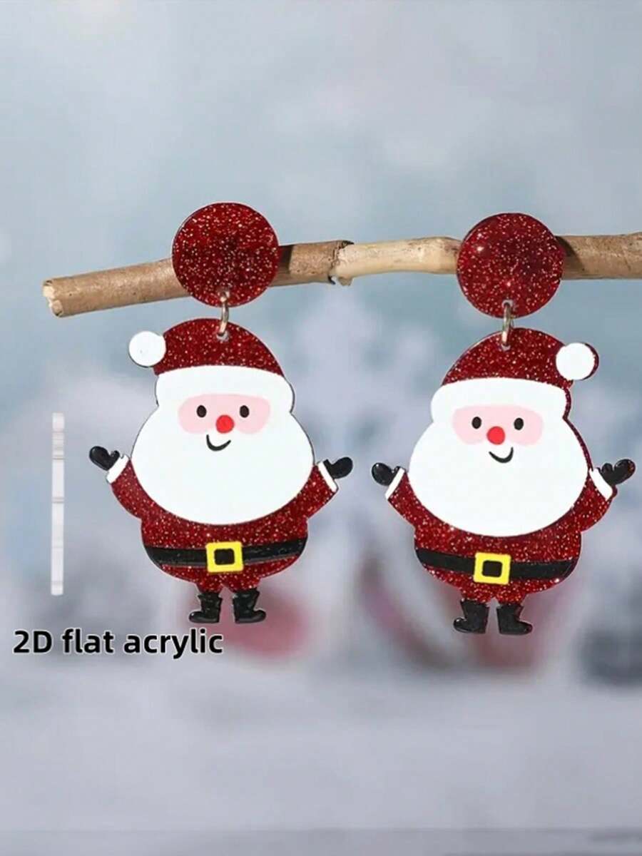1 Pair Cute & Festive Santa Claus Design Dangle Earrings, Suitable For Women's Party And Christmas Wear (Card For Display Only)