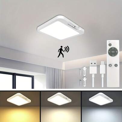 Yogle Motion Sensor Ceiling Light, LED Ceiling Light With 3 Color Temperatures, 5000mAh Large Capacity Battery, Durable, Smart Motion Sensor And Remote Control, Suitable For Indoor/Outdoor Stairs, Closets, Garages, Basements
