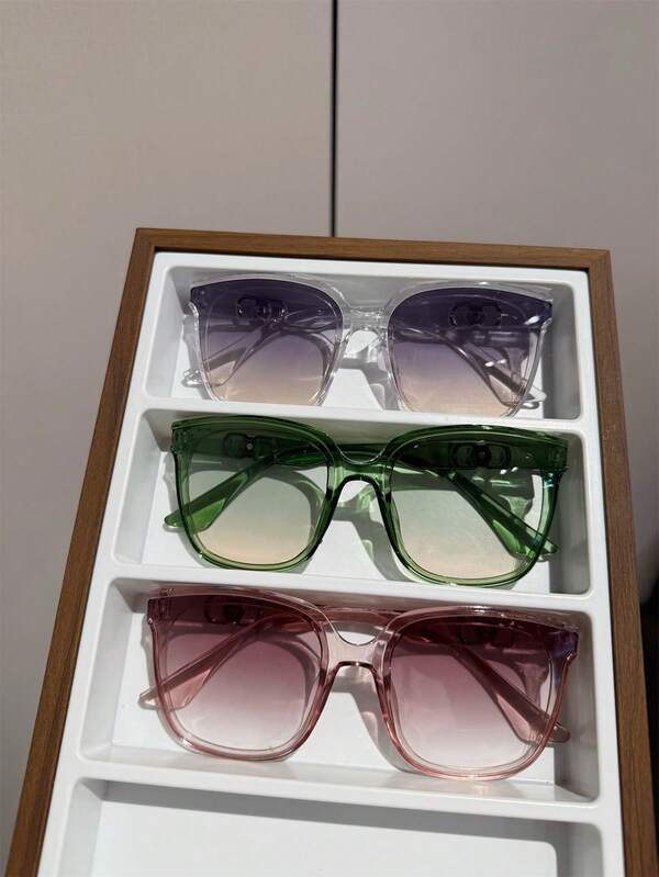 3pcs Square Eyeglasses For Women, Suitable For Outdoor Camping, Beach Party, Street Fashion, Runway, Couples