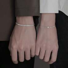 2pcsA Pair Of Couples' Silver Bracelets Crafted With Premium Silver, This Pair Of Bracelets Boasts A Timeless Heart Bangle Design Paired With Delicate Plain Chains. The Silver Material Exudes A Warm, Smooth Texture, And Is Gentle On The Skin-Ideal For Long-Term Wear Without Triggering Allergies.