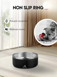 24/42/64oz Dog Bowl, 3-Layer Insulated Stainless Steel, Non-Slip, Spill-Proof And Durable, Water And Food Tray; Suitable For Cats; - Black-64oz - View 6