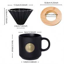 1/3 PiecesCeramic Coffee Filter Set With Mug, Coffee Filter Dripper With 380ml Mug And Wooden Lid, Reusable Pour Over Coffee Maker For Home Office,Minimalist Modern Gift Set For Coffee Lovers,Ideal For Home, Office & Outdoor Use - Multicolor - View 5