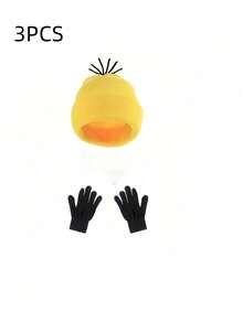 1 Stück gelbe gestrickte Mütze für Männer und Frauen, Halloween Weihnachts Kostüm, bestickte Beanie Kappe für Cosplay Rollenspiel, weich und stilvoller gelber Hut, perfekt für Partys und festliche Feiern im Herbst