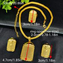 1 Halskette, 1 Ring, 1 Paar Ohrringe Mode Damen Vergoldetes Seil Kreis Anhänger Schmuckset, 3-teilig, geeignet für saudische, nahöstliche, Dubaiische, europäische und amerikanische Bräute, Hochzeiten, Partys, Dates, Kleider, Weihnachten, Neujahr, Valentinstag, Halloween Feiertage, täglichen Gebrauch, Geschenk für Mutter, Freundin, Schwester