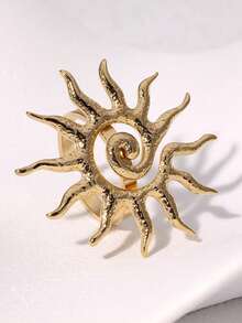 1pc Fashion Delicate 18K Gold Plated Stainless Steel Sun Shaped Open Ring, Non-Fading, Suitable For Date, Gift And Daily Wear - As Shown - View 10