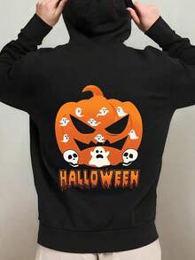 Men's & Women's Oversized Halloween Hooded Sweatshirt - Spooky & Jack-O-Lantern Print With Bats & Cobwebs, Black & Orange Casual Streetwear, Comfortable Polyester Pullover For Fall, Parties, Joggi,Fall Hoodies,Men's Fall Clothes,Street Wear,Halloween,Mens Hoodies,Y2k Clothes,Jesus Hoodie,Thanksgiving Day,Nightmare Before Christmas,Christmas - màu đen - Xem 1