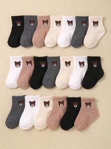 20 双可爱婴儿休闲弹力中筒袜，带有可爱卡通熊图案，男女通用男童女童幼儿小熊袜适合四季穿着感恩节圣诞礼物套装 - 彩色 - 查看 5