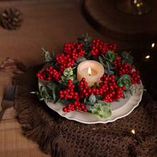 1pc Christmas Candle Garland - Artificial Red Berry Greenery Garland, Country Farmhouse Style, Rich Layered Design, Table Centerpiece, Suitable For LED Flameless Candle Holders, Indoor And Outdoor Fireplaces, Foyer, Dining Table, Wedding, Party, Seasonal Holiday Home Decor (Candle Not Included) Christmas Decorations Winter Room Decor Christmas Decorations Home Christmas Gifts Christmas Decor - Multicolor - View 9
