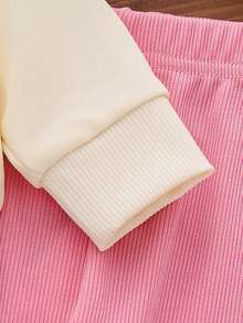 2 件女婴休闲简约“DADDY'S GIRL”字母刺绣运动衫和紧身裤套装，春秋 - 粉色 - 查看 7