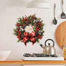 1 Stück Weihnachtskranz, Türdekoration, Wandaufkleber mit "Fröhliche Weihnachten" Slogan, Wohnzimmer Wand/Eingangs Türdekoration, Wandaufkleber mit roter Schleife - Multifunktionale Weihnachts- und Saisondekoration Türbanner, Innen-/Außendekoration, passend für Standardtüren