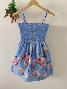 Women's Floral Dress - 藍花 - 查看 2