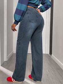 Seasonal Payment In Spring And Summer | Women's Casual Denim Straight Leg Jeans With Pocket Detail Long Non-Stretch Button Front Design - Màu xanh và đen - Xem 4