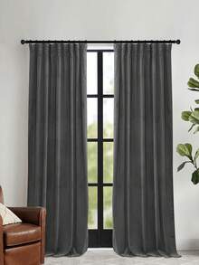 1 件天鹅绒遮光窗帘，卧室客厅遮光窗帘，法式奢华复古美式欧式天鹅绒窗帘 - 深灰色 - 查看 1