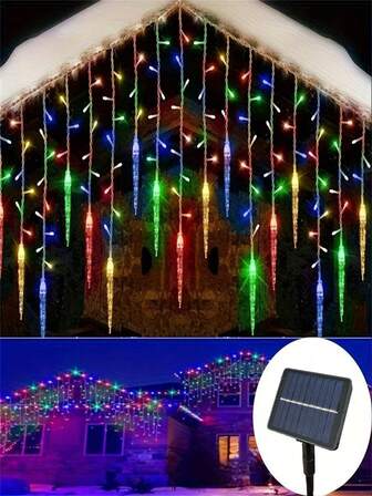 1pc 96 LED Solar Icicle Lights, 8 Modes, Suitable For Christmas Decorations, Birthdays, Gardens, Light Shows, And Garden, Patio Decorations (300mAh)