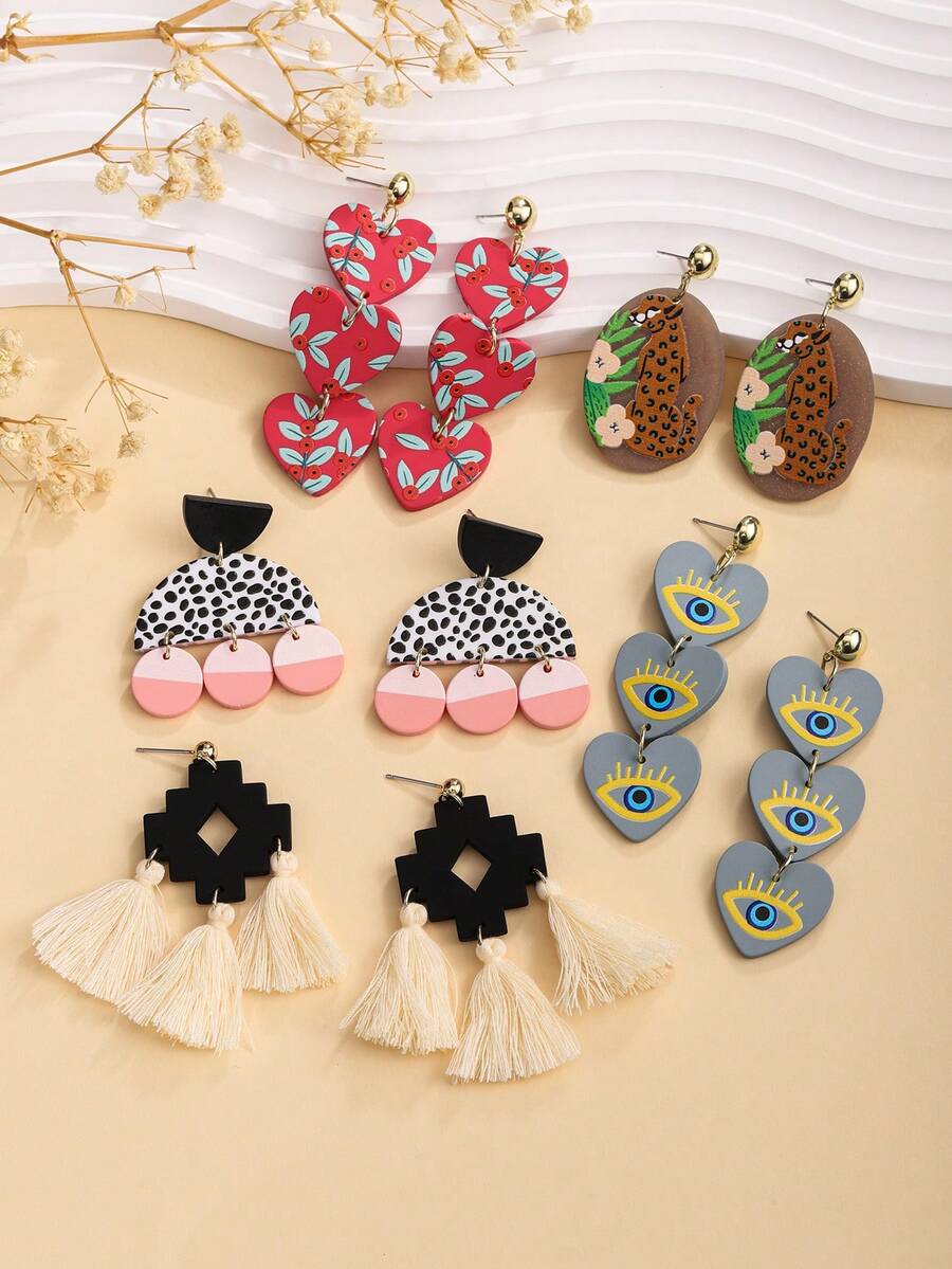 一对波西米亚风亚克力几何长耳环，送给朋友的精致小礼物 - 幾何圖案耳飾 - 查看 1