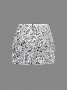 Unadoll Women's Spring And Summer Silver Sequin Wrapped Hip Skirt Versatile Short Skirt, Suitable For Cocktail Parties, Guest Activities, Christmas