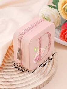 1pc Jewelry Box Women Jewelry Organizer Display Name Initials A To Z Letter Pattern Travel Large Capacity Jewelry Case Multiple Compartments Classification Boxes Luxury PU Leather Jewelry Box Multifunctional Mini Flip Lid Storage Jewelers Gift For Women Joyero Storage Case Box For Mom