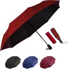 Paraguas Automático, Paraguas Plegable de Lluvia y Sombrilla de protección UV, Paraguas con 8 varillas Para Lluvia Anti-Viento, Ligero y compacto, Portátil para Hombre y Mujer, Paraguas de Bolsillo - rojo - Ver 5