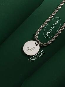 1件装时尚嘻哈风不锈钢26字母A-Z吊坠，搭配不锈钢扭链项链，适合男士日常佩戴 - 銀色 - 查看 2