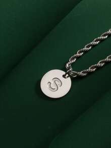 1件装时尚嘻哈风不锈钢26字母A-Z吊坠，搭配不锈钢扭链项链，适合男士日常佩戴 - 銀色 - 查看 20