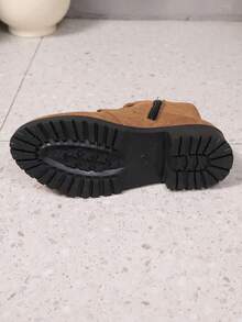 Lace-Up Side Zipper Casual Decorative Button Design Versatile Ankle Boots