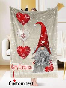 Personalized Christmas Elements, Gnomes And Snowflakes Pattern Flannel Blanket - Soft, Lightweight, Warm, Suitable For Sofa, Bed, Travel, Camping, Customizable Name Or Text, Available In Various Sizes, Portable, Digital Printing, Office Chair, Air Conditioning Cover Blanket Use. - Multicolor - View 11