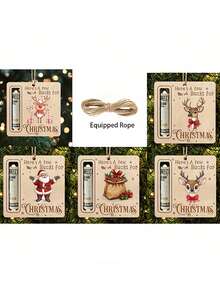 1/5 pièce Décoration de portefeuille de Noël, porte-monnaie de rangement, ornement d'arbre de Noël, Noël en bois naturel, cadeau d'anniversaire, de fête, boîte à monnaie décorative, décoration de Noël Père Noël et renne, faveurs de fête, artisanat en bois durable, design plat 2D