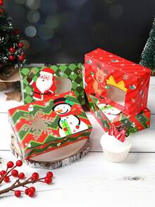 6pcs Assorted Christmas Cookie Gift Boxes – Santa/Reindeer/Snowman Designs, Festive Paper Packaging, Window Design | For Christmas/New Year Gift-Giving, Home/Party Decor & Holiday Candy Packaging - Multicolor - View 4
